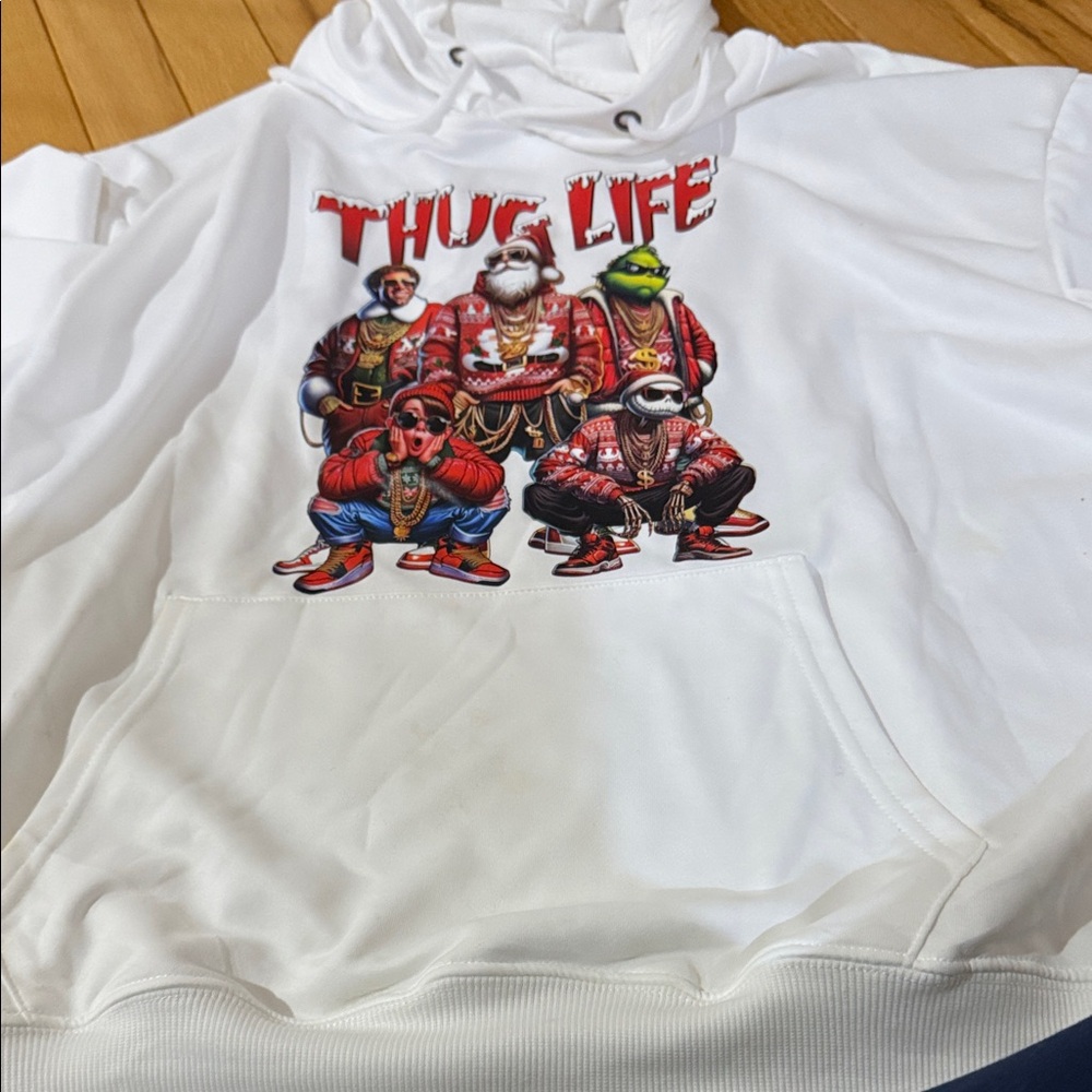 White 'Thug Life' Graphic Hoodie